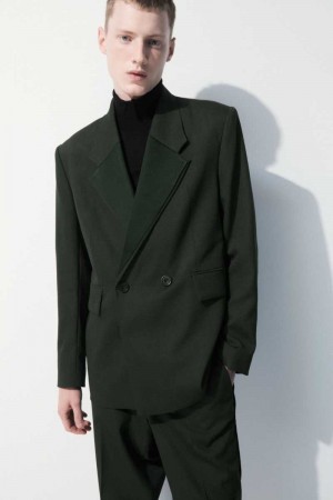Men's COS The Double-Breasted Wool Tuxedo Jackets Dark Green | MLDAY-7684