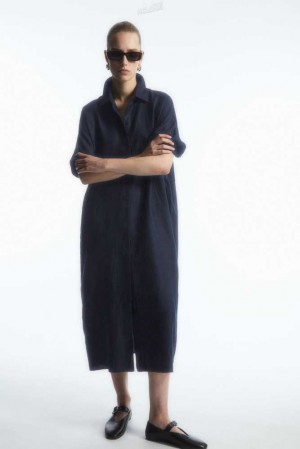 Women's COS Belted Linen Shirt Dress Dress | UFJCS-4679