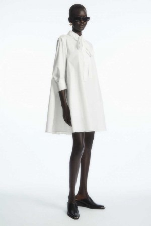Women's COS Bow Mini Dress White | HRJSQ-2183