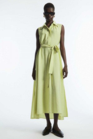 Women's COS Bow Sleeveless Midi Dress Light Green | FKUGO-9263