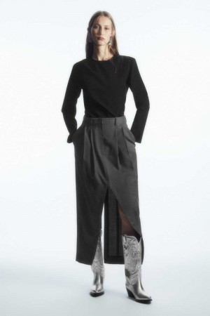 Women's COS Deconstructed Wool Pencil Skirts Dark Grey | UKLQN-9451