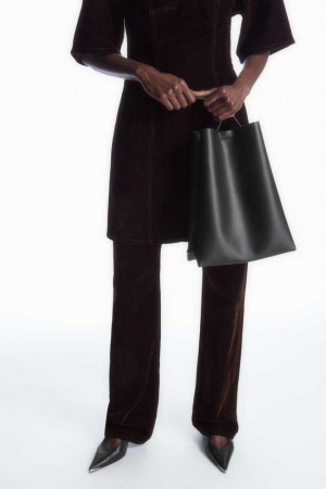 Women's COS Folded Shopper - Leather Bags Black | DFKSC-6958