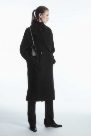 Women's COS Oversized Double-Breasted Wool Coats Black | COJUM-2830