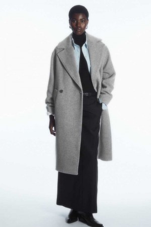 Women's COS Oversized Double-Breasted Wool Coats Grey | OTHFQ-2618