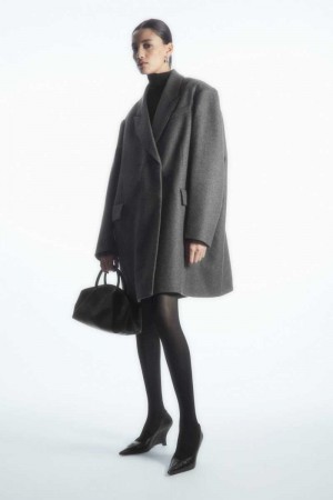 Women's COS Oversized Power-Shoulder Wool Coats Grey | FGRSM-9370