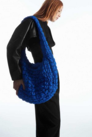 Women's COS Oversized Quilted Crossbody Bags Blue | EWIXB-4290
