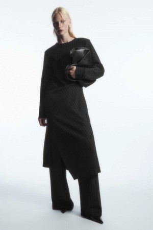 Women's COS Power-Shoulder Midi Dress Black | SCLTJ-2984