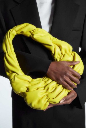 Women's COS Ripple Shoulder Bag - Leather Bags Yellow | FSJMX-7439