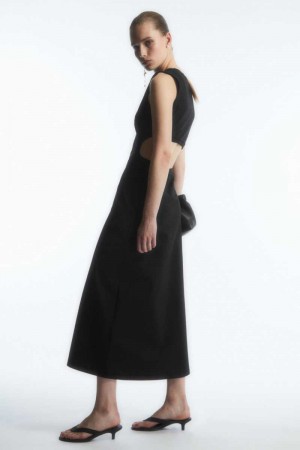 Women's COS Sleeveless Cutout Maxi Dress Black | YCHUK-4153