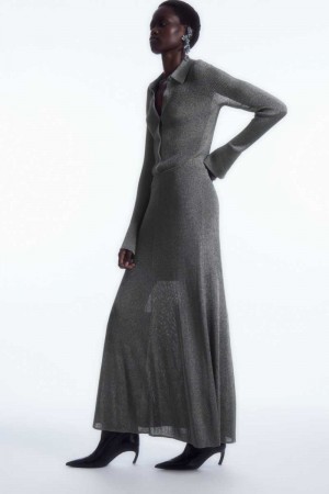 Women's COS Sparkly Ribbed-Knit Maxi Skirts Dark Grey | XNPHE-1580