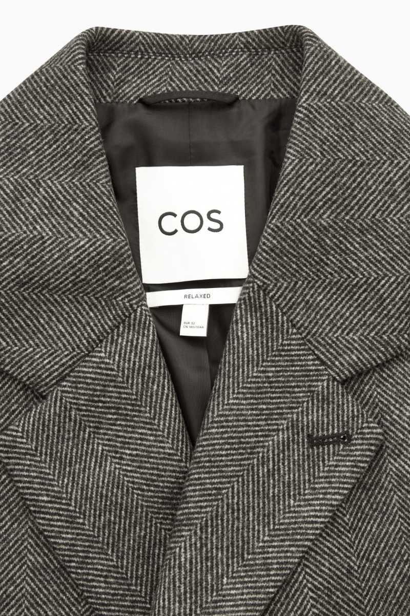 Men's COS Double-Breasted Herringbone Coats Dark Grey | TOQJN-1382