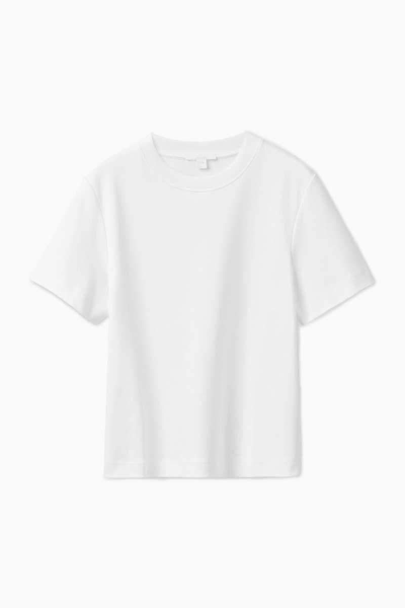 Women\'s COS The Clean Cut T-Shirt White | BKXFV-3210