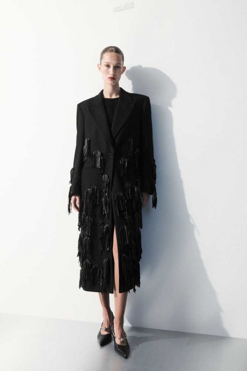 Women's COS The Leather-Tasselled Wool Coats | MPSNI-4586