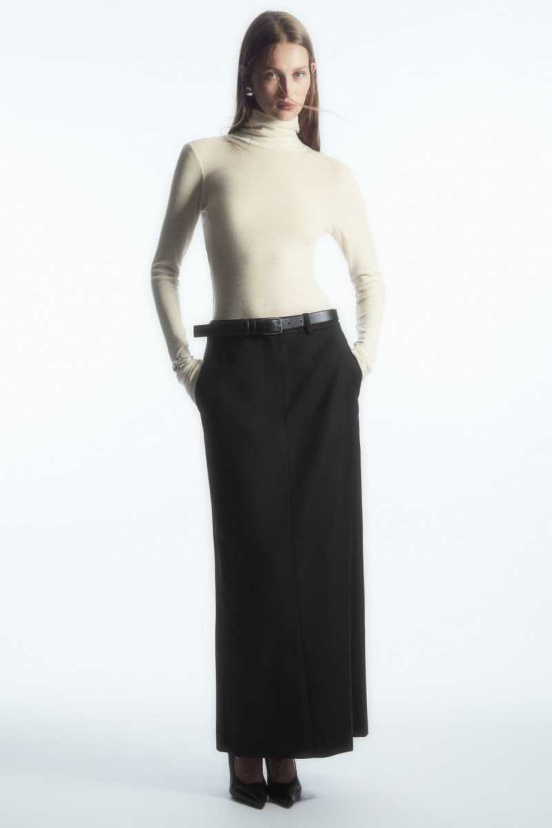 Women's COS Wool Column Maxi Skirts Black | YBRFK-2897