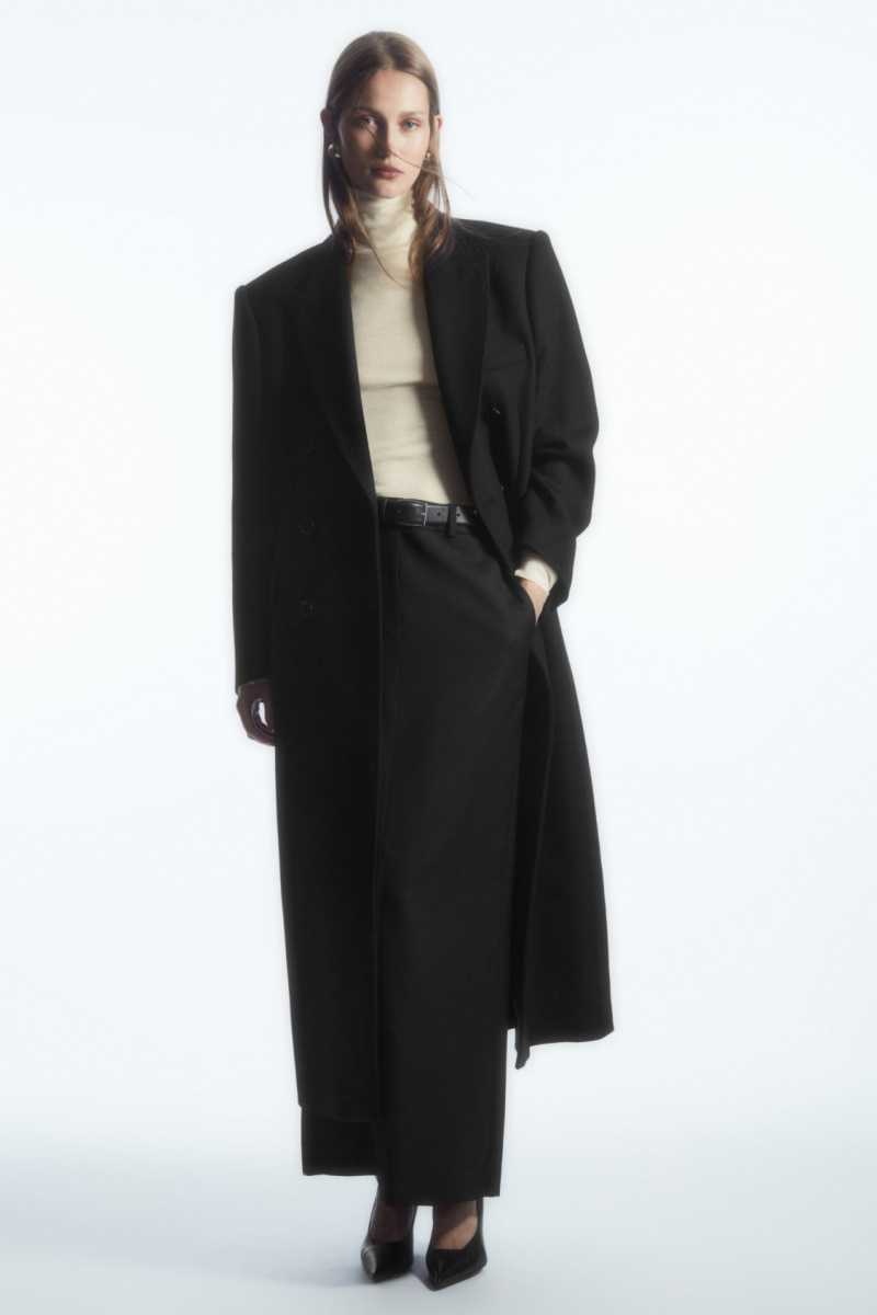 Women\'s COS Wool Column Maxi Skirts Black | YBRFK-2897